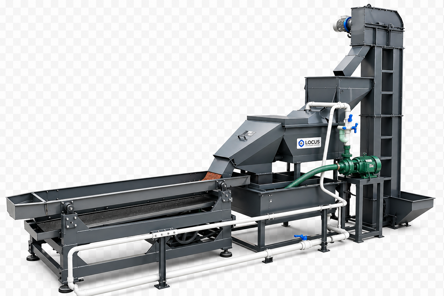 LOCUS RCN washing and de-stoning conveyor with bucket elevator