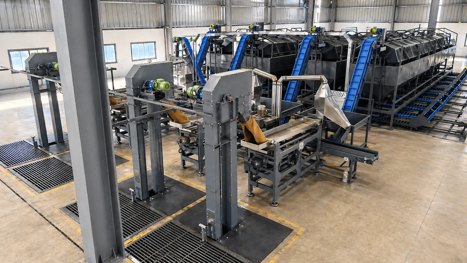 LOCUS raw cashew grading machine installed on a factory floor